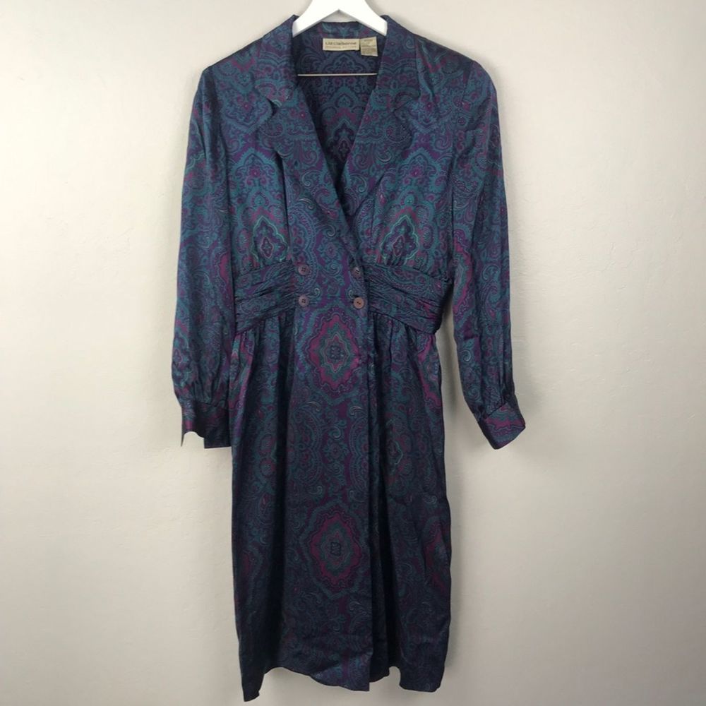 Liz Claiborne size 12P blue paisley shirt dress